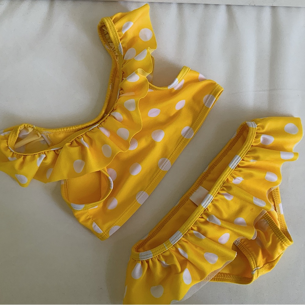Cat & Jack 4T (XS) Bikini Set - Yellow with White Polka Dots